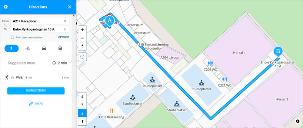 Image showing MazeMap and how to use the system to find directions