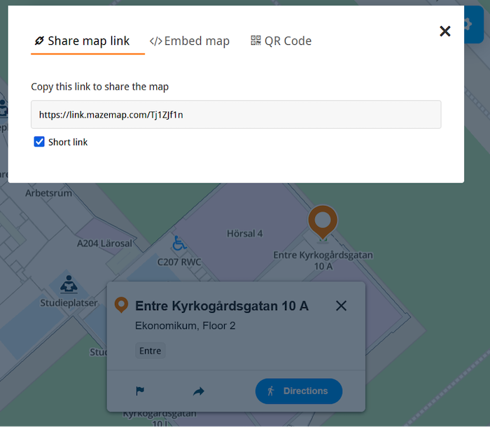 Image showing how to share a map using MazeMap