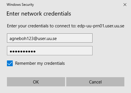 The windows Enter network credentials.