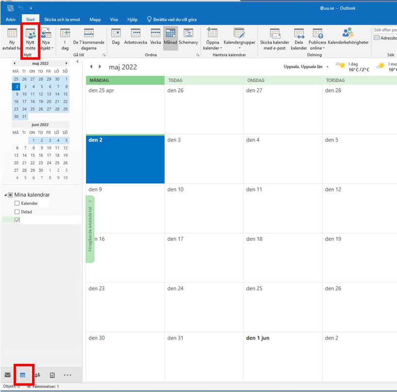 Menyn för Outlook-kalender.