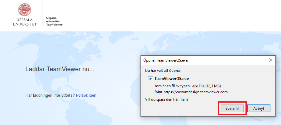 Fönstret "Öppnar TeamViewerQS.exe".