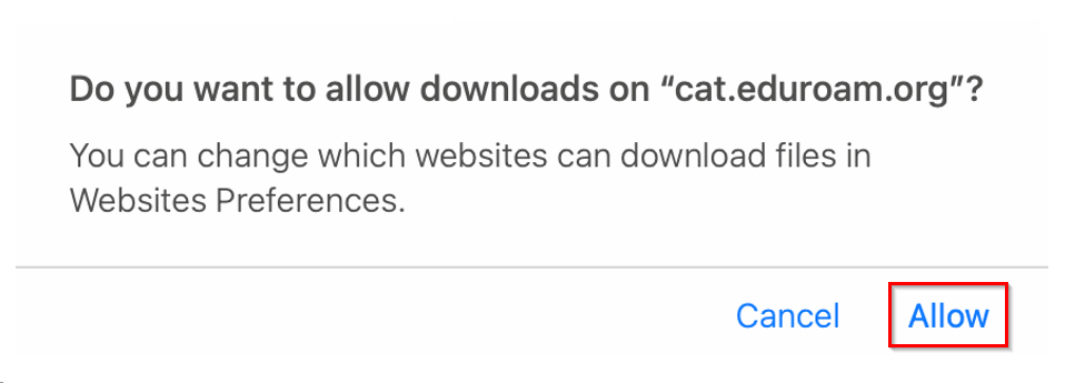 A question: Do you want to allow downloads on "cat.eduroam.org"?