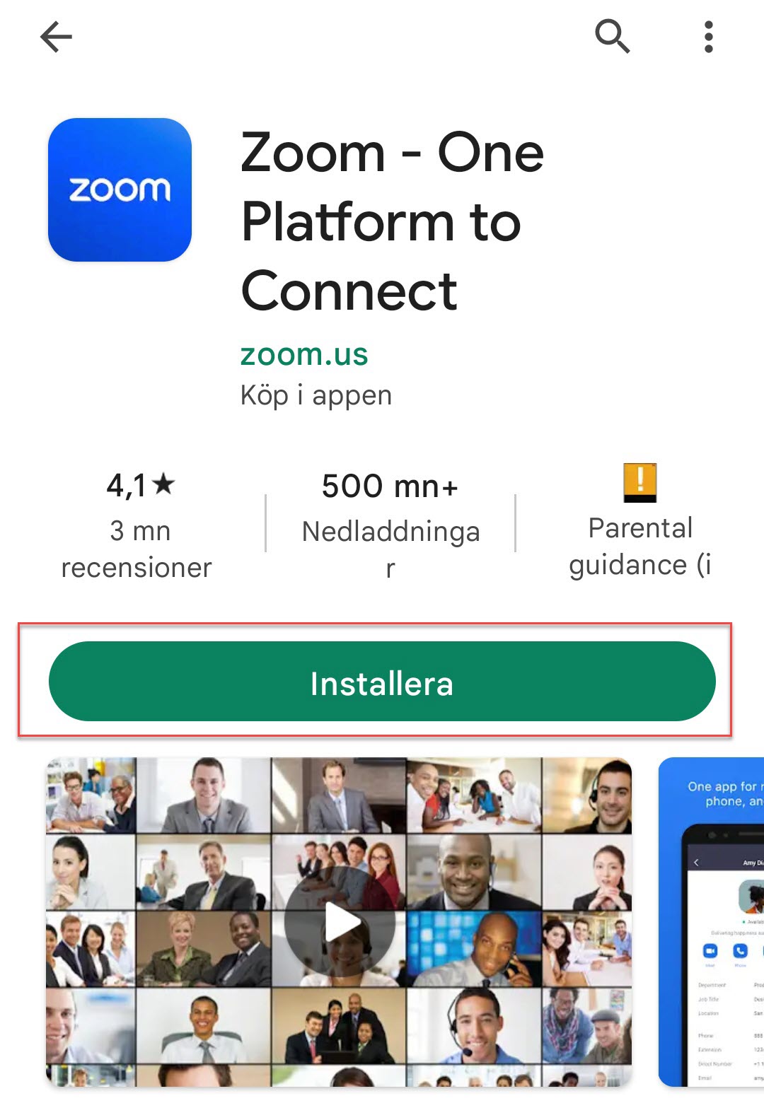 Button to install the Zoom app.