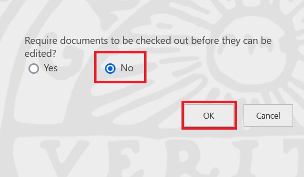 En fråga: Require documents to be checked out before they can be edited?.