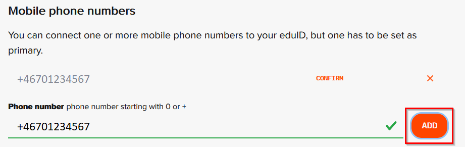 Field for entering a mobile phone number.