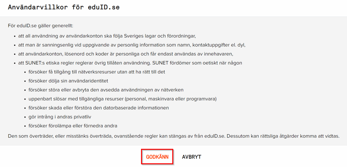 Användarvillkor för eduID.se.