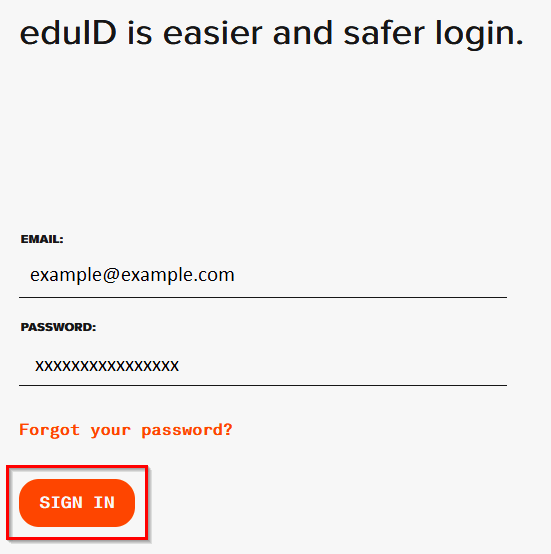 Fields for entering the email address and the password.