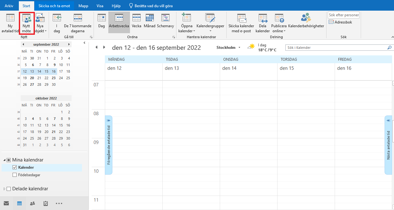 Kalendervyn i Outlook.