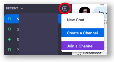 BIlden visar hur man skapar en kanal i Zoom Chat