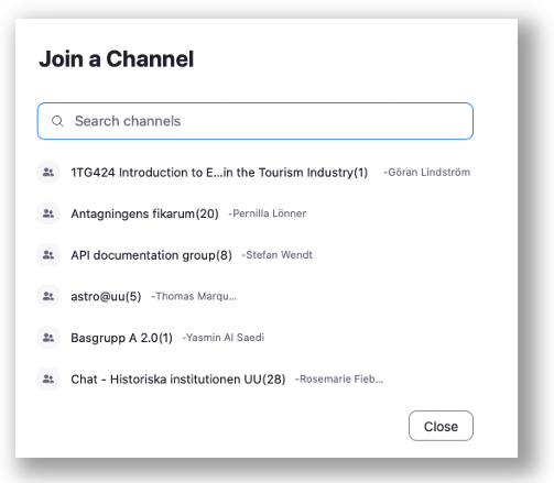 BIlden visar hur man går med en kanal i Zoom Chat
