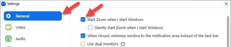 Ibockad ruta vid "Start Zoom when I start Windows".
