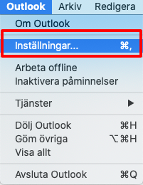 Outlook menu.