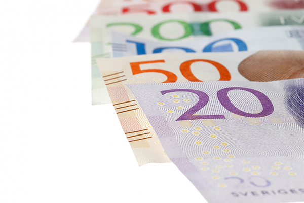 Close-up of Swedish banknotes.